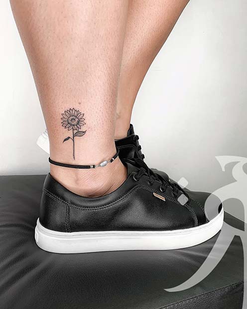 Cute Sunflower Ankle Tattoo