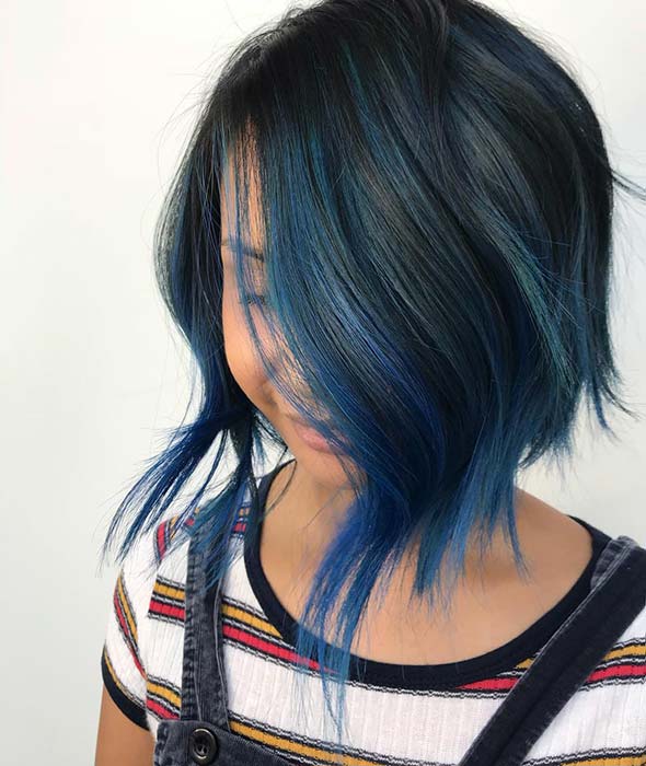Inverted Bob with Blue Highlights 