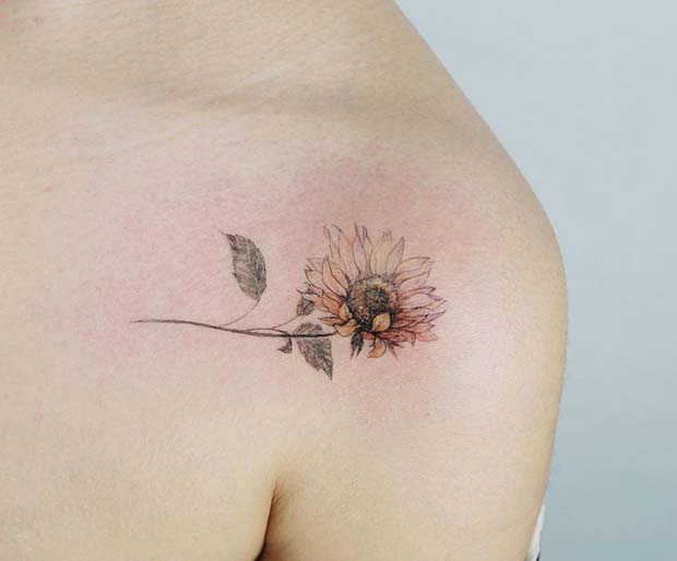 Delicate and Pretty Sunflower Tattoo Design 