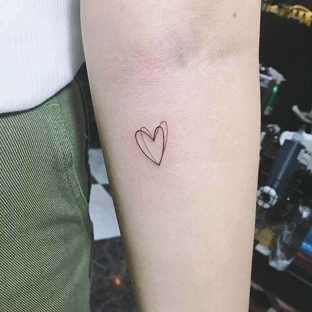 Simple, Double Heart Outline Tattoo 