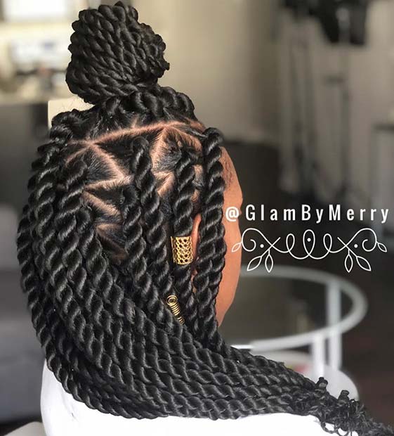 Half-Up Bun with Triangle Senegalese Twists