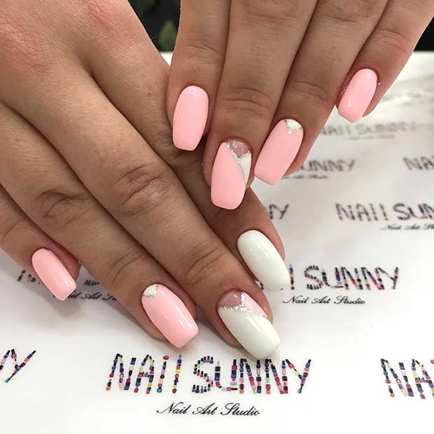 Light Pink and White Nails