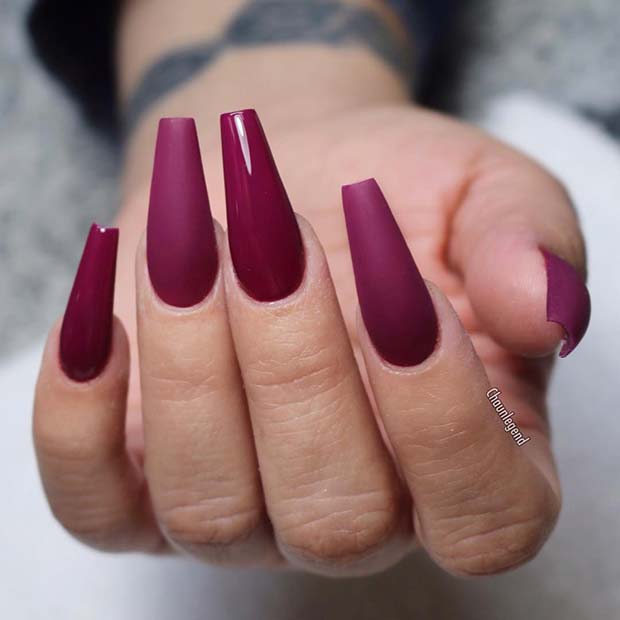 Long Matte and Glossy Coffin Nails