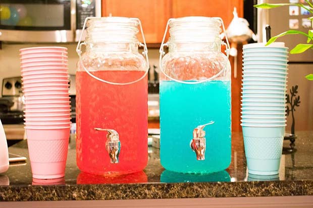 Pink and Blue Drinks for a Gender Reveal Party 