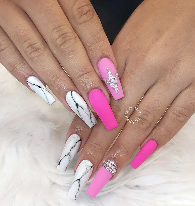 Pink and White Marble Nail Design
