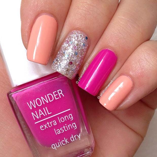 Easy, Pink and Peachy Nail Design