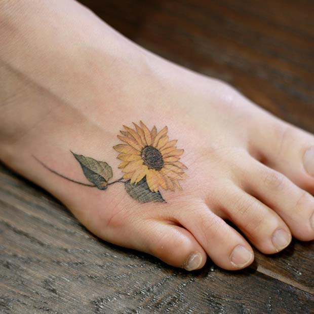 Pretty Sunflower Foot Tattoo
