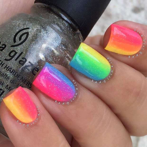Rainbow Gradient Nails with Glitter