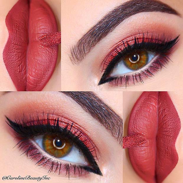 Romantic Red Prom Makeup Idea