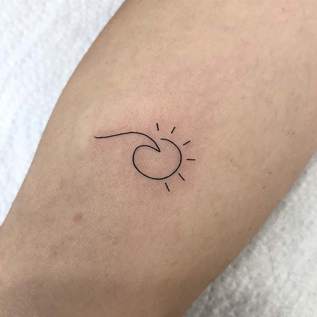 Simple Wave and Sun Tattoo Design