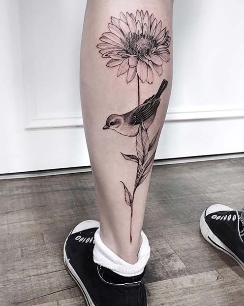 Statement Leg Sunflower Tattoo Design