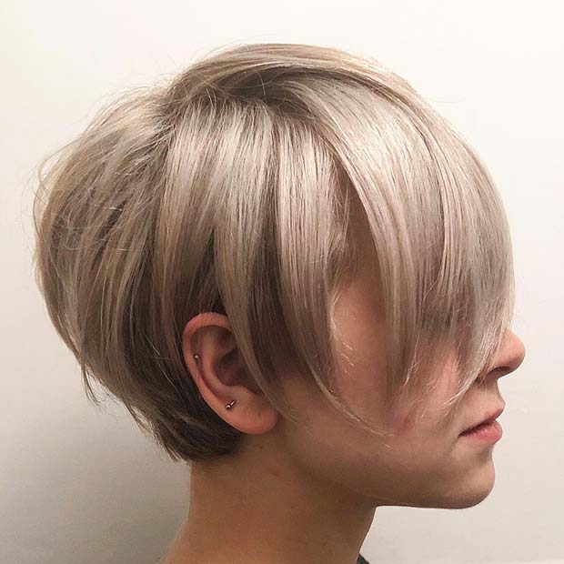 Blonde Pixie Cut with Long Bangs