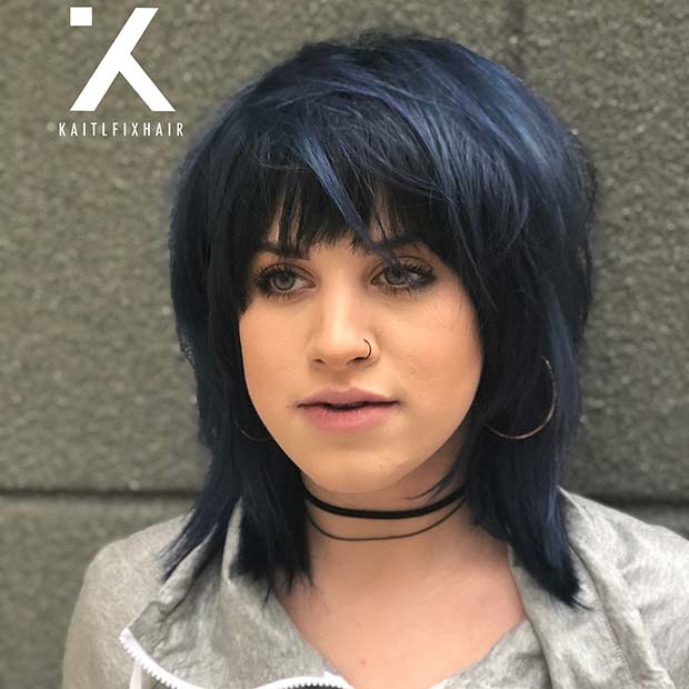 Blue Black Bob with Bangs