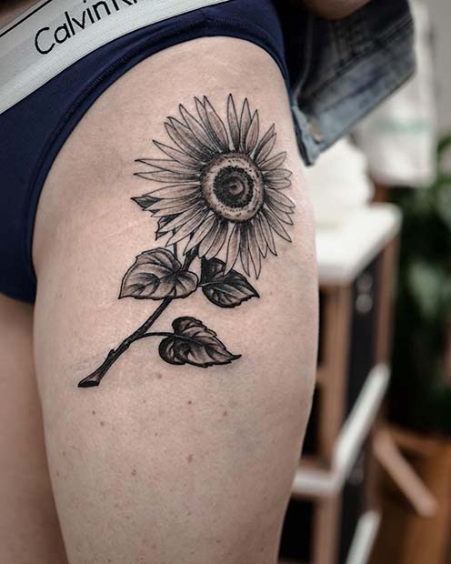Sunflower Thigh Tattoo Idea