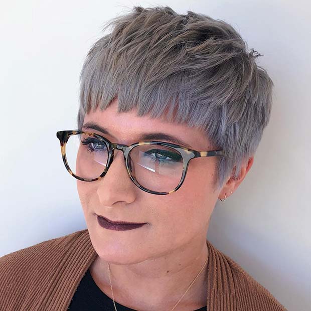 Trendy, Short Grey Hair with Bangs