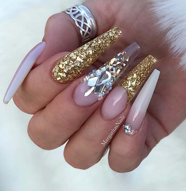 Trendy Long Coffin Nails with Sparkle