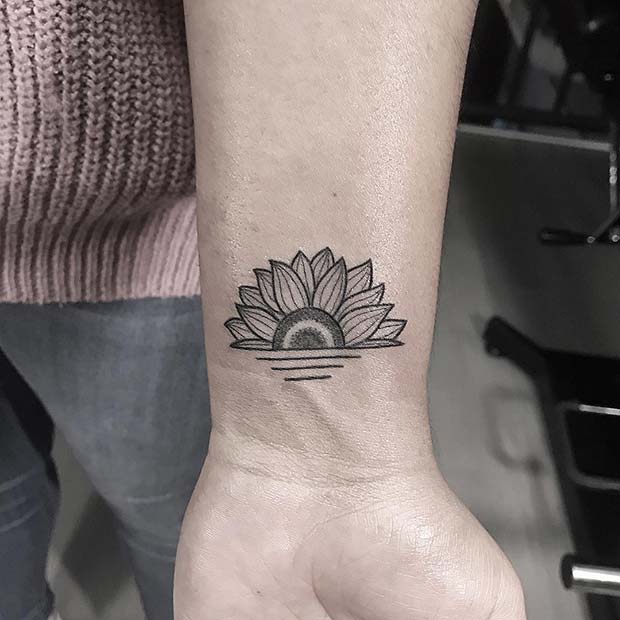 Unique Sunflower Wrist Tattoo