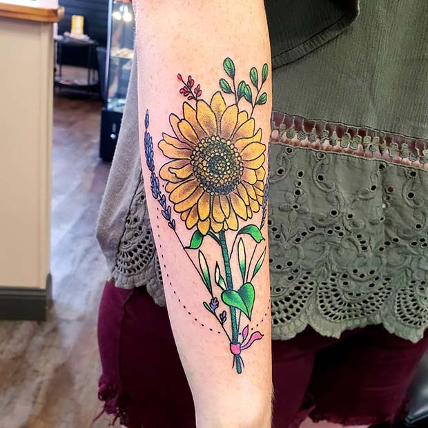 Vibrant Sunflower Arm Tattoo Idea