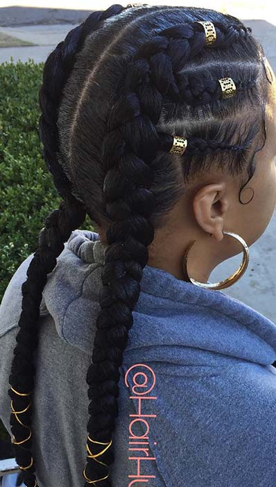 Two Big Braids with Hair Cuffs