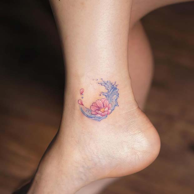 Beautiful Flower Ankle Tattoo Design