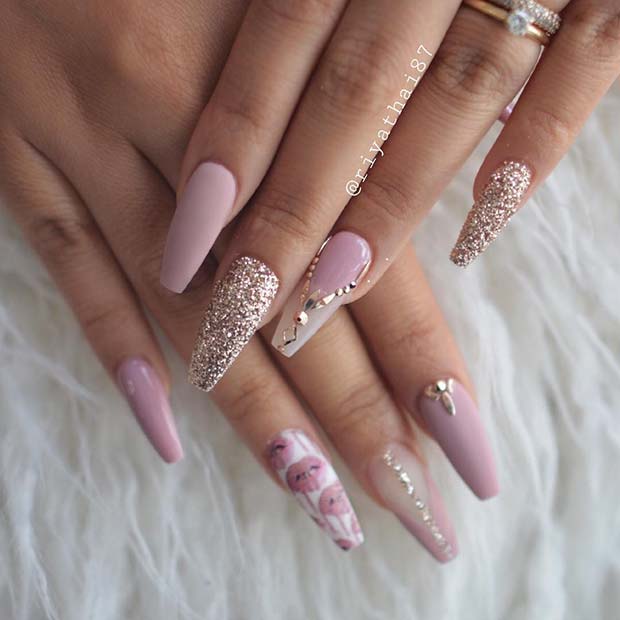 Beautiful Pink and Gold Nails