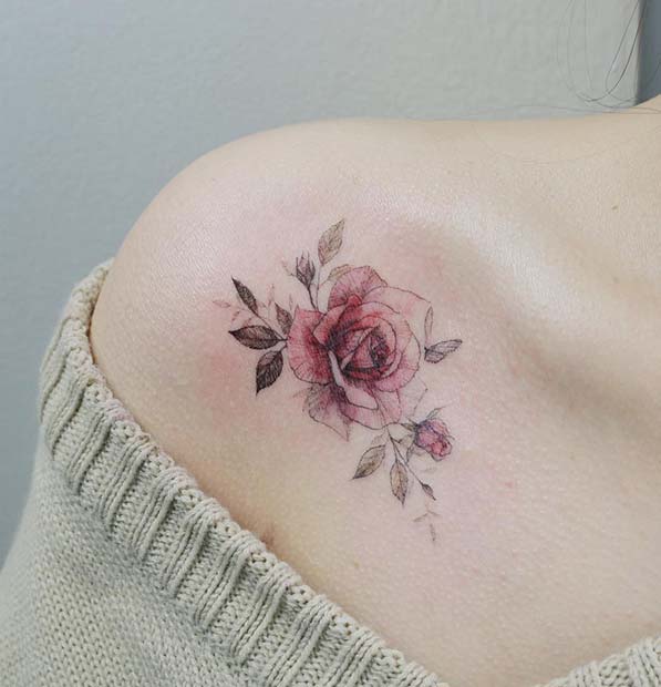 Beautiful Rose Shoulder Tattoo