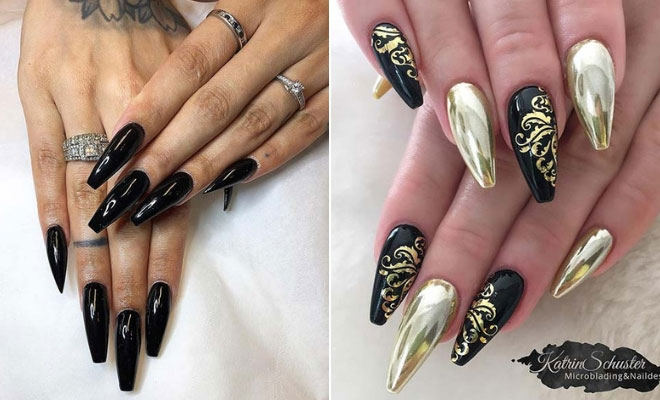 Black and Grey Coffin Nails - wide 8