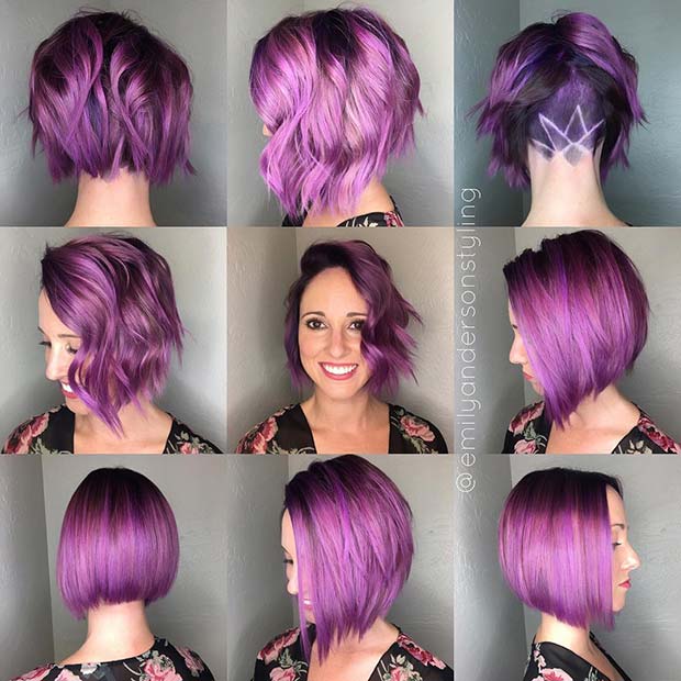 Bold Purple Bob with Shaved Pattern