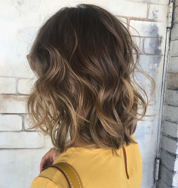 Chic, Curly Brunette Bob with Highlights 
