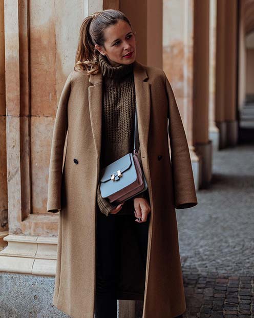 Chic, Brown Long Coat and Sweater