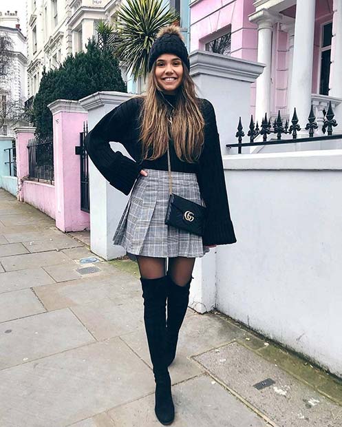 Chic Skirt and High Boots Outfit