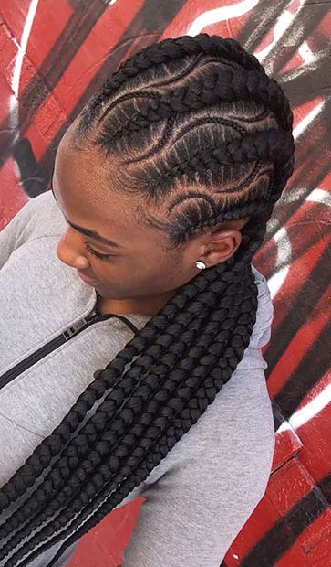 Chunky Cornrows with Stylish Pattern