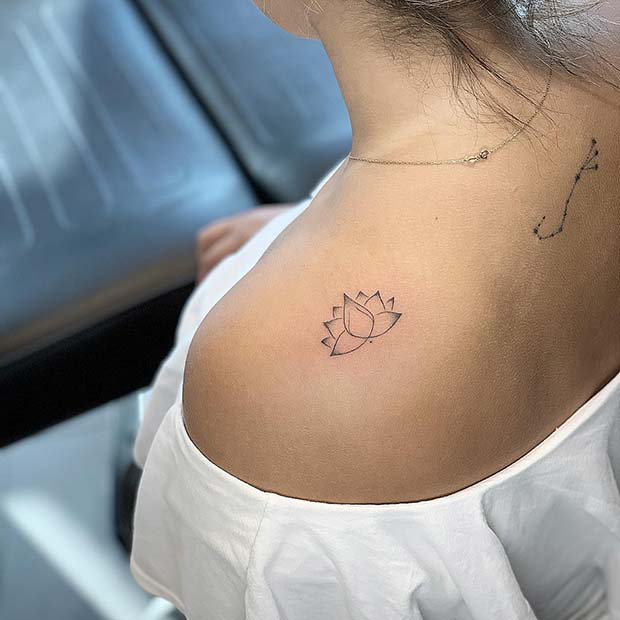 Cute Shoulder Lotus Tattoo