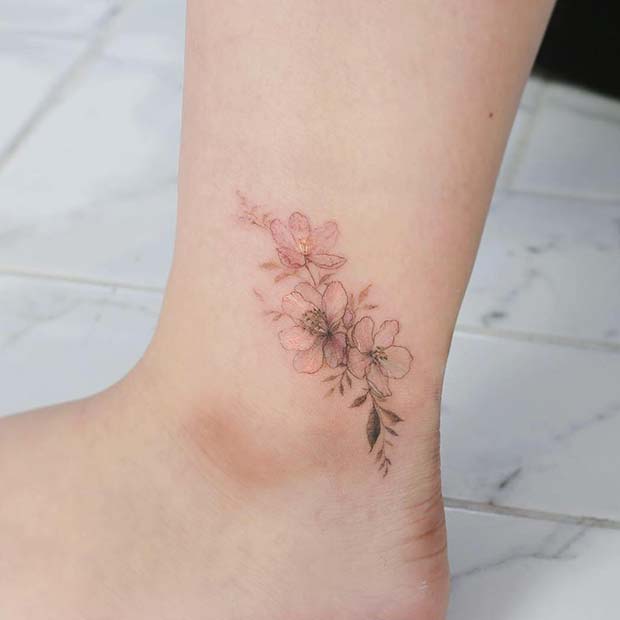 Delicate Ankle Flower Tattoo