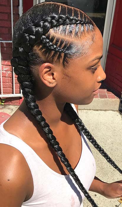 Double Cornrow Braids with Stylish Small Braids