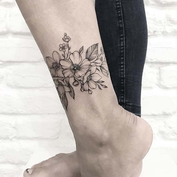Floral Ankle Bracelet Tattoo 