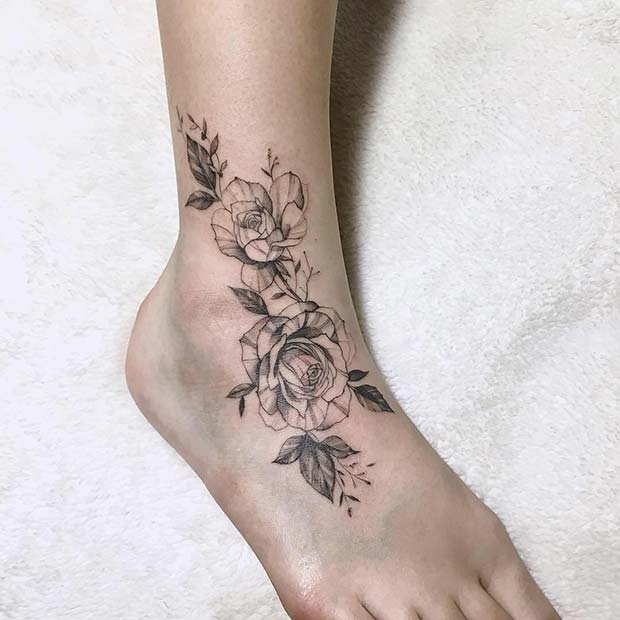 Floral Foot and Ankle Tattoo Design