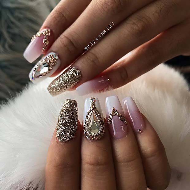 French Ombre, Glitter and Crystals