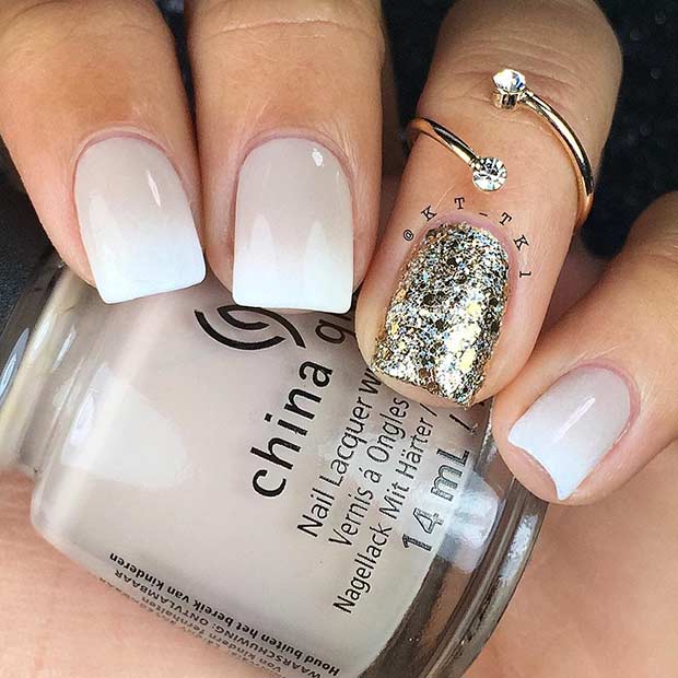 French Ombre Nails with a Glitter Accent Nail