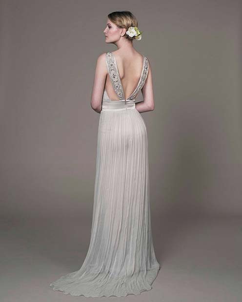 Silver Wedding Dress with Open Back