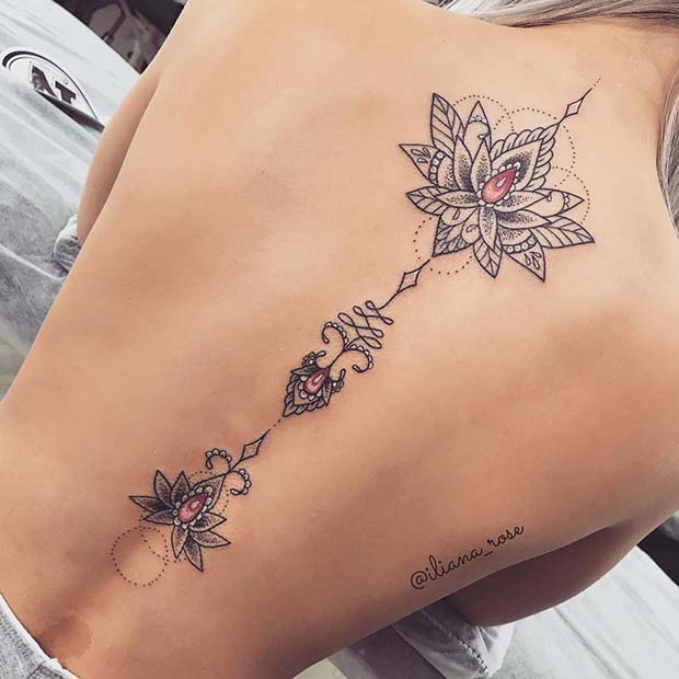 Jewel Lotus Back Tattoo
