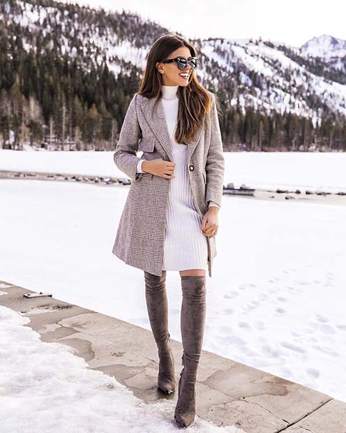Long Coat and Sweater Dress Outfit Idea