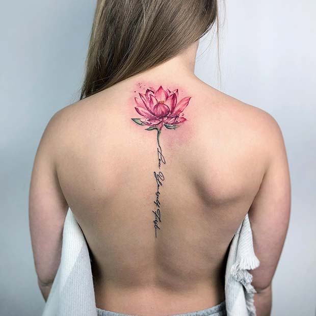 Lotus and Quote Back Tattoo Idea