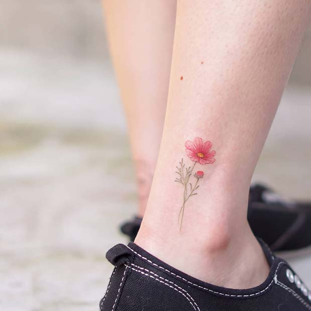 Pink Flower Ankle Tattoo 