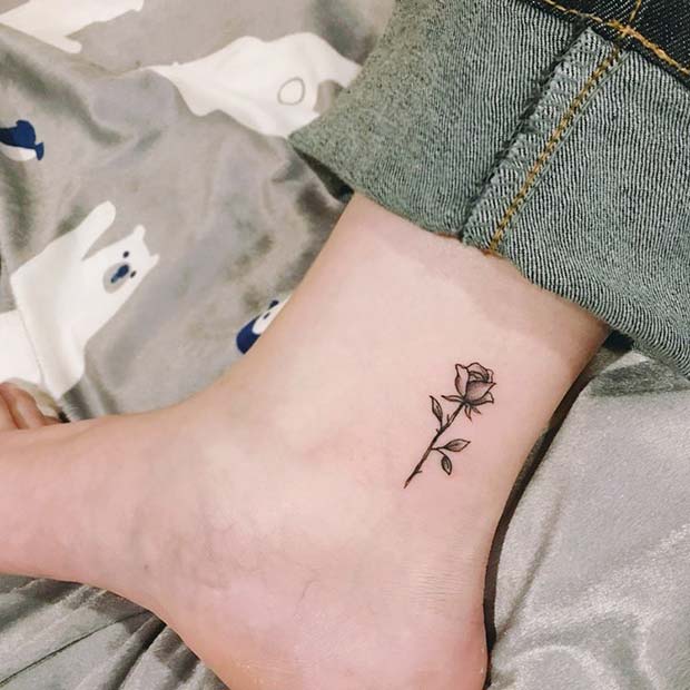 Small Rose Ankle Tattoo Idea
