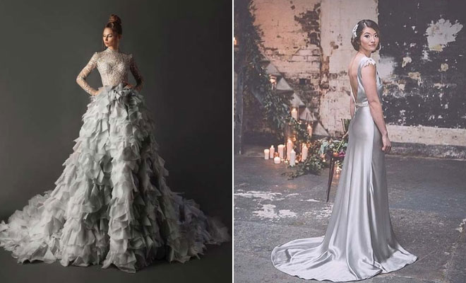 silver grey wedding dress