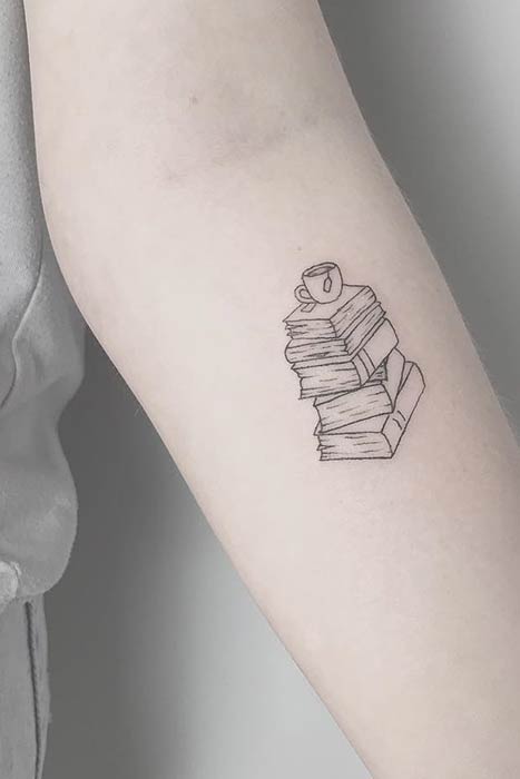 Simple and Small Book Tattoo Idea with Coffee