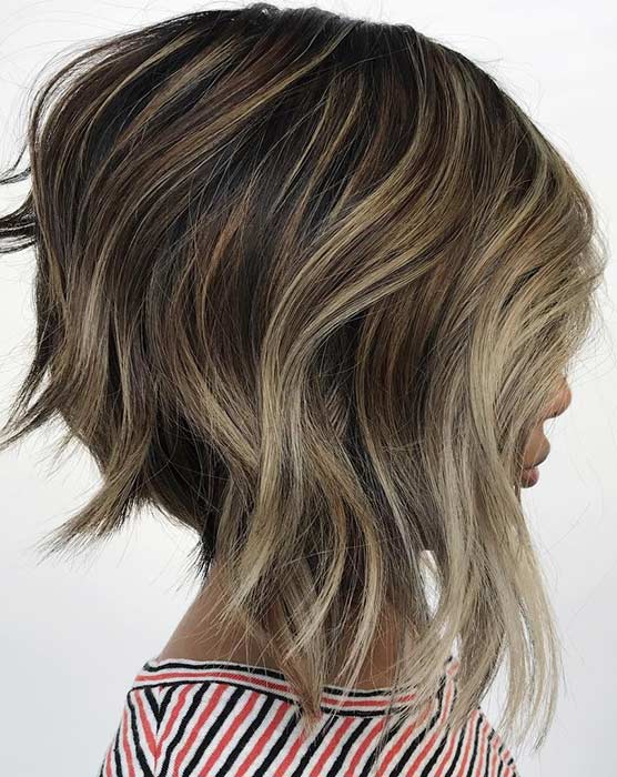Stacked Layered Bob with Blonde Highlights