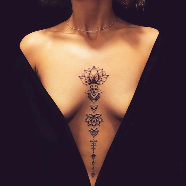 Stylish Lotus Sternum Tattoo