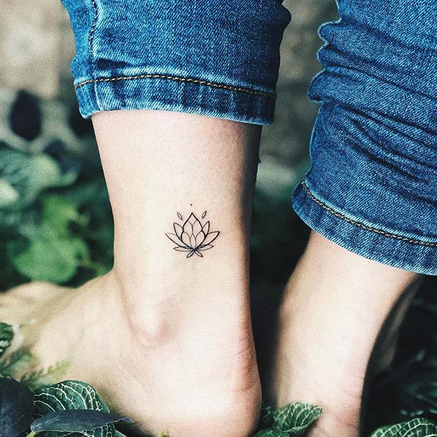 Small Lotus Ankle Tattoo 